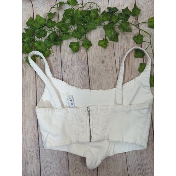 Zara Women's Crop Corset Denim Top Back Zip White Thick Size Small - Picture 4 of 6